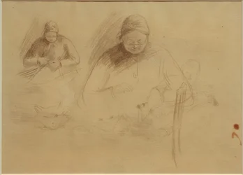 Three Studies of an Old Woman Embroidering